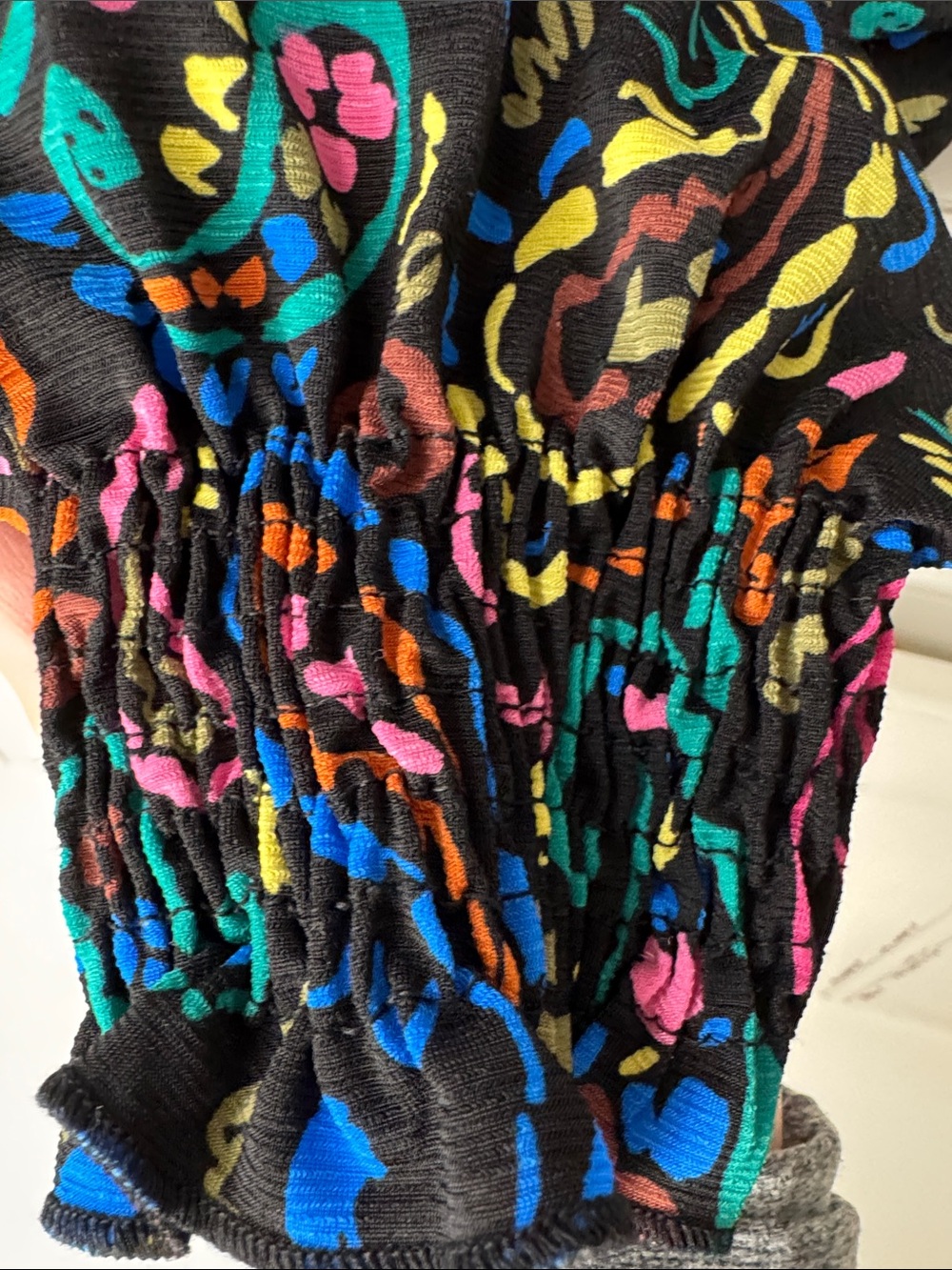 Black Paisley-Print Long Sleeve Blouse with Ruffle Cuffs - Picture 8 of 9